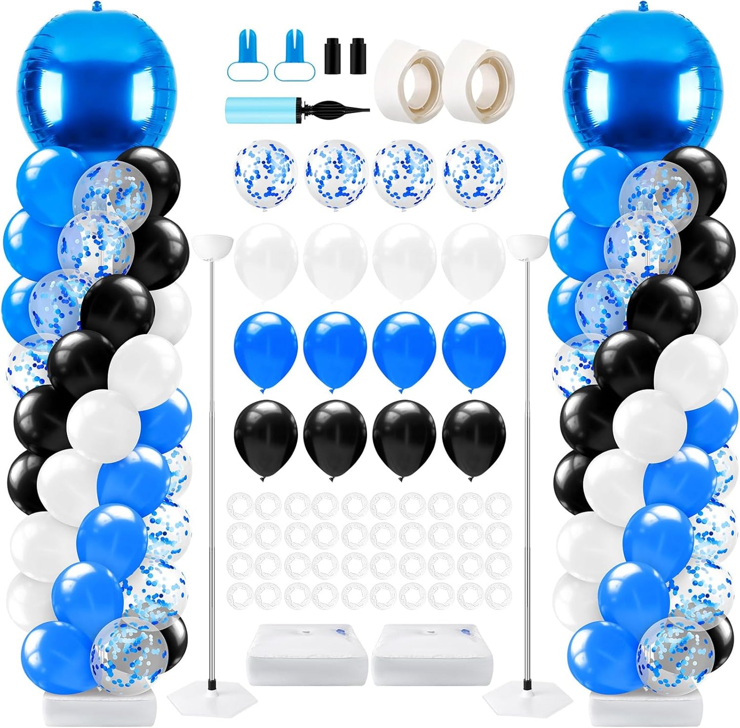 2 Sets Blue and Black White Graduation Balloon Column Stand Kit for Class of 2026, Adjustable Floor Balloon Arch Tower with Foil & Latex Balloons, DIY Decor for Grad Ceremony Backdrop