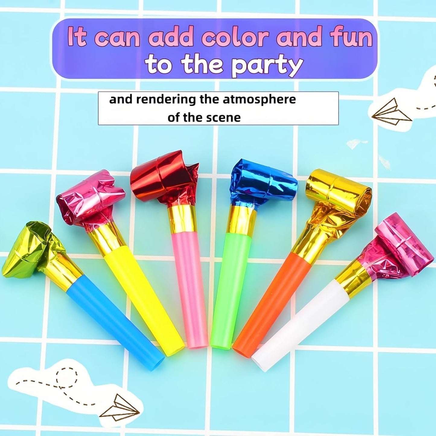 30-Pack Colorful Party Blowouts Noise Makers - Squawker Horns for Birthday, Wedding, New Year, Graduation - Fun Creative Toy Whistles with Automatic Roll-Out & Durable Material (Random Colors)