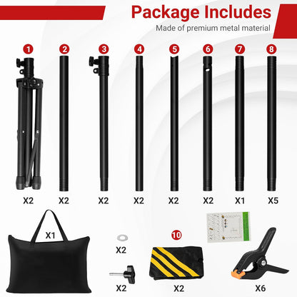 Backdrop Stand, Adjustable 10x7.5 FT Background Stand Backdrop for Parties, Photo Video Studio, Portable Photography Backdrop Stand with Carrying Bag, 6 Backdrop Clamps, and 2 Stand Bags