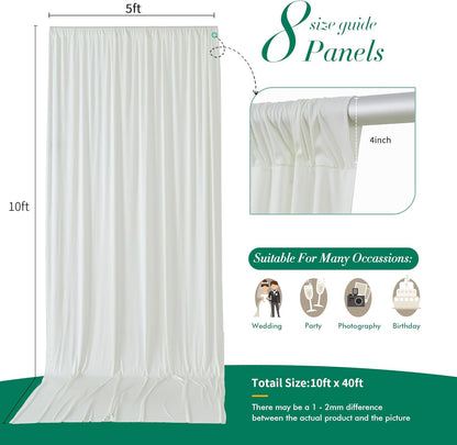 10 ft x 10 ft Wrinkle Free White Backdrop Curtains for Wedding Parties, Polyester Photography Backdrop Drapes for Birthday Parties Stage Backdrop Stand, 2 Panels 5x10FT Background Curtains