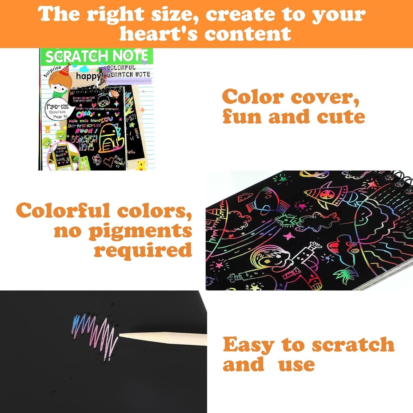 Fulmoon 60 Pcs Bulk Scratch Note Pads Scratch Paper Notebooks Rainbow Party Favors with Wooden Stylus Coloring Books DIY Arts and Crafts for Birthday Game Gift