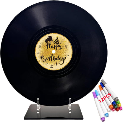 REEGII Vinyl Record Style Birthday Guest Book for Birthday Decorations - Large 11.6"x11.6" Sign-In Poster with 12 Pens | Unique Keepsake Gift for Birthday Party Decor (Happy Birthday, Golden, 11.6"L x 11.6"W)