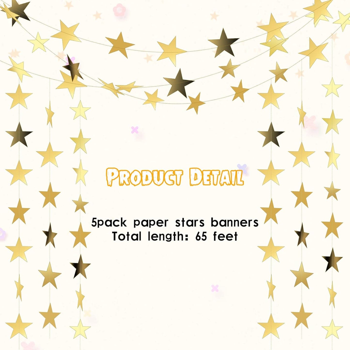 Spakon 65 Feet Glitter Star Paper Garland Banner Hanging Decoration Star Streamers Double Side 2026 Graduation Decorations for Wedding Birthday Festival New Year Party Decoration (Gold)