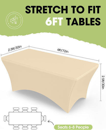 Pureegg Spandex Tablecloth 6ft - 2 Pack, Fitted and Tight Cloth for Rectangle Table, Wrinkle-Free and Stretch Table Cover for Party, Wedding, Banquet and Birthday, White