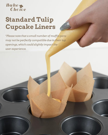 Bake Choice 200pcs Natural Tulip Cupcake Liners for Baking Cups Unbleached European Parchment paper Tulip Muffin Liners, Cupcake Wrapper for Party, Christmas