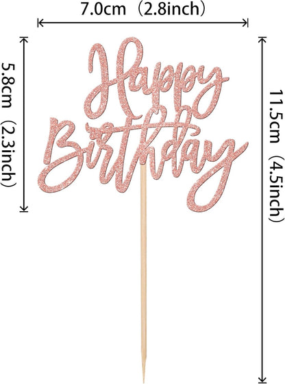 24 PCS Happy Birthday Cupcake Toppers Glitter Picks for Celebrating Anniversary Theme Party Cake Decorations Supplies Gold