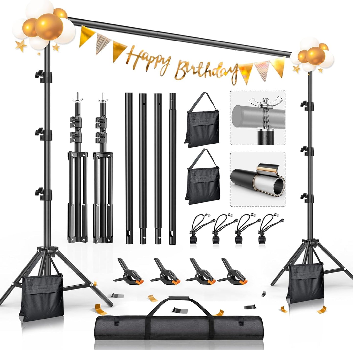 BEIYANG 6.5x6.5 FT Backdrop Stand, Adjustable Photo Background Stand Support kit with Carry Bag for Parties, Decoration, Wedding, Photo Video Studio Shooting