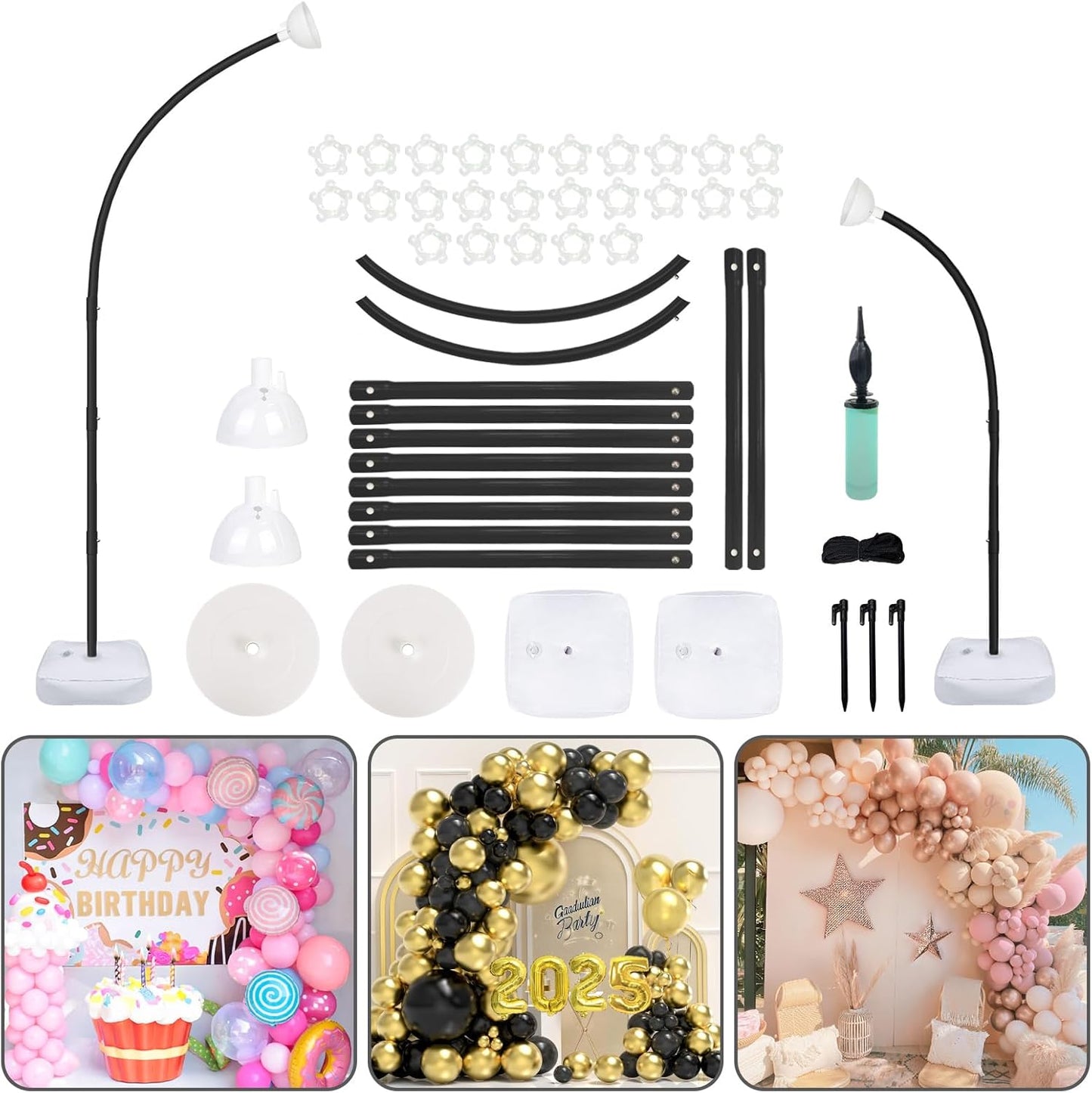 AerWo Balloon Arch Kit with Balloon Pump Electric, 8.2FT & 5FT Half Balloon Arch Stand with Base, Free Bending Balloon Stand Kit for Wedding Birthday Party Baby Shower Graduation Decorations