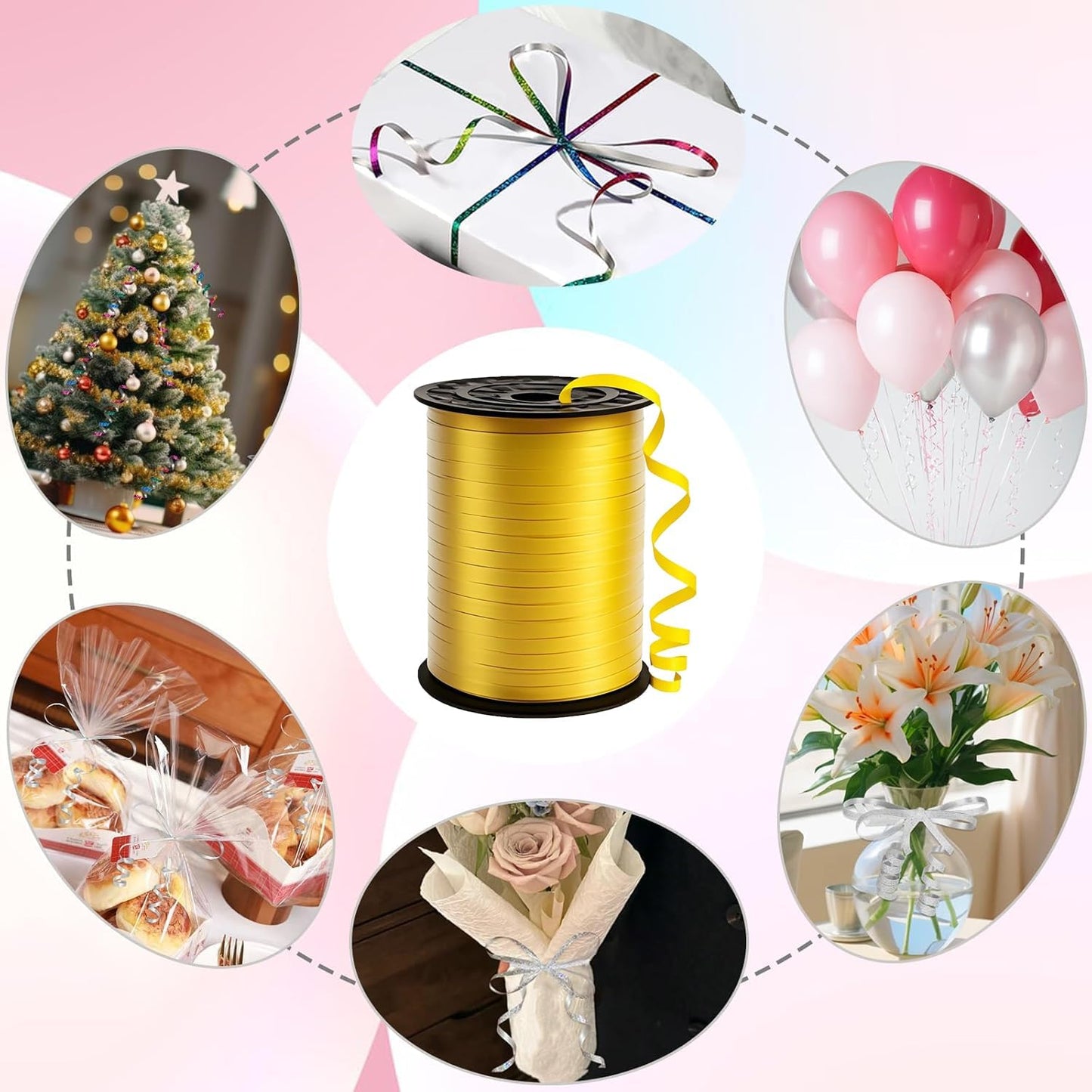 500 Yard Premium Gold Curling Ribbon,Curling Ribbon for Gift Wrapping, Balloon String,for Gift Wrapping ，Party Decoration Crafting,for Florist Flower﻿
