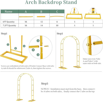 WellSign Wedding Arch Backdrop Stand 7.2FT, 6FT Set of 2, Gold Metal Balloon Arch kit Stand for Gender Reveal Ceremony Engagement Anniversary Bridal Valentine Party Event Decoration