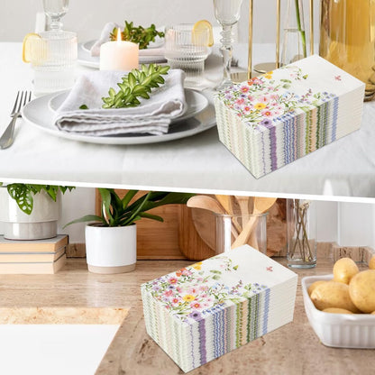 100Pcs Disposable Floral Paper Napkins Decorative Bathroom Napkins Guest Disposable Wild Flower Hand Towels Dinner Party Napkins for Wedding Birthday Party Baby Shower