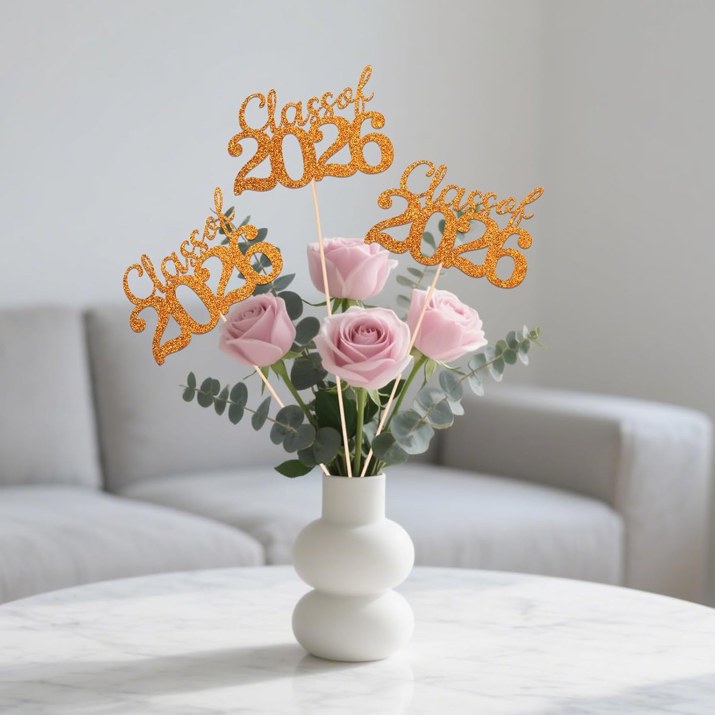 Gold Class of 2026 Double-sided Graduation Table Centerpieces, 12 Pcs Grad Party Decorations with Sticks, Graduation 2026 Party Supplies for Table Decor