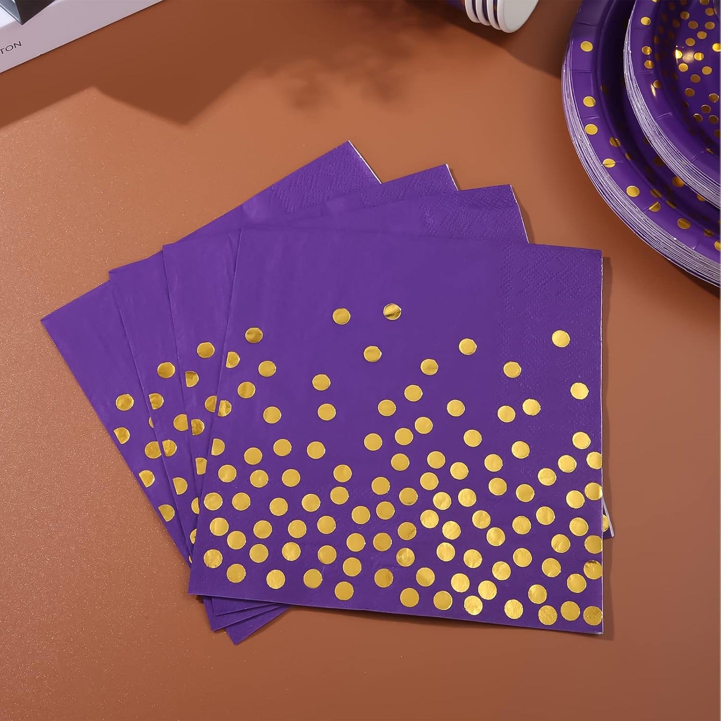 100PCS Blue Party Napkins Gold Dot Cocktail Paper Napkins Beverage Napkin for Birthday Wedding Dinner Disposable Supplies