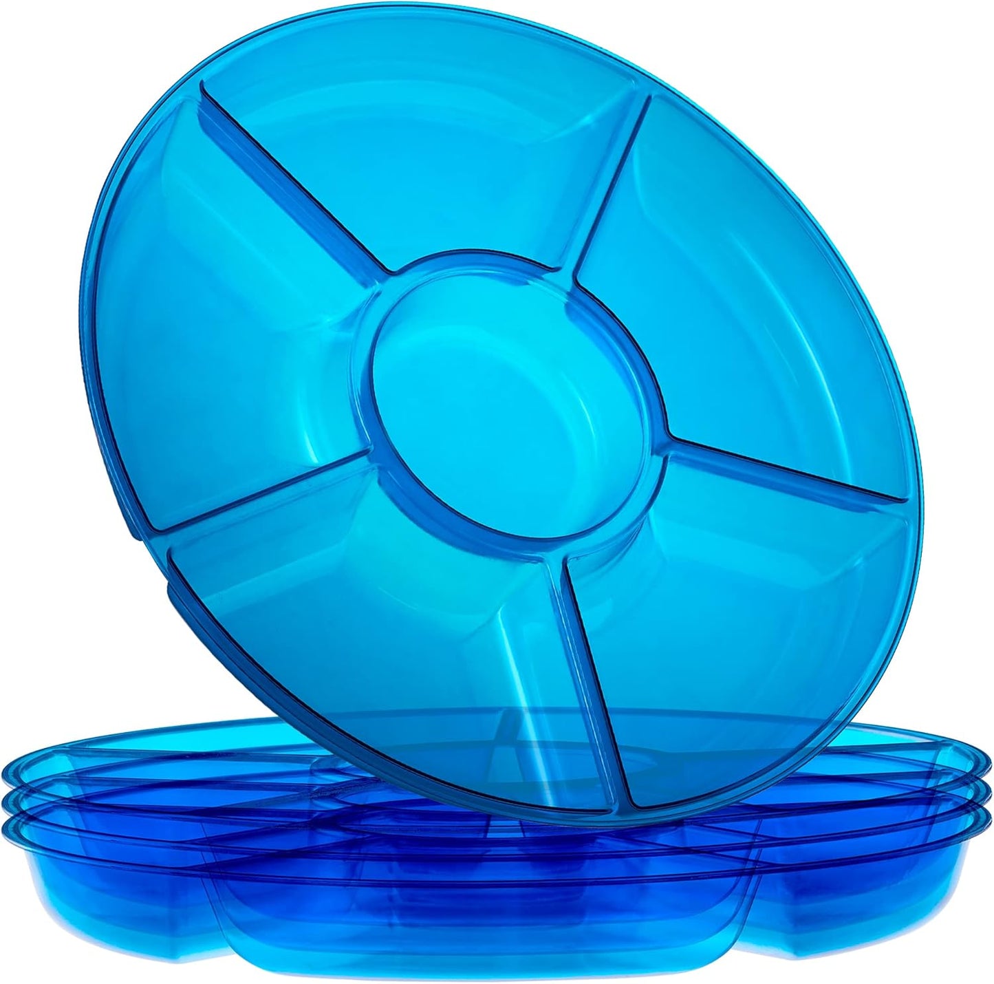 Plasticpro 6 Sectional Round Plastic Serving Tray/Platters Clear Pack of 2