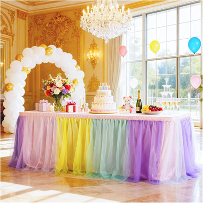 THARAHT Tulle Table Skirt 6FT 180CM Long for Rectangle Tables Round Tables Ruffle Desk Skirt for Princess Girls Birthday Party Cake Dessert Decorations Table Skirt
