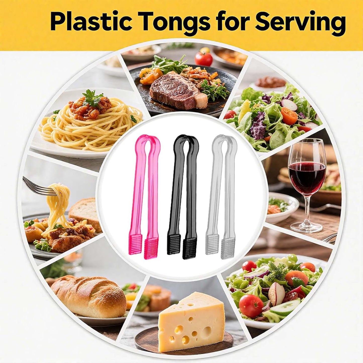 10 Pieces Plastic Serving Tongs for Buffet, Mini Disposable Tongs for Serving Food, Small Catering Tong for Appetizers Ice Barbecue Cookies Sandwich Brunch Party Decorations, 6 inch, Clear