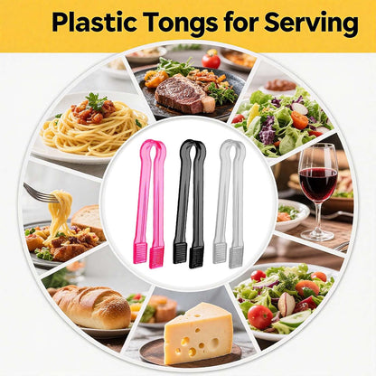 10 Pieces Plastic Serving Tongs for Buffet, Mini Disposable Tongs for Serving Food, Small Catering Tong for Appetizers Ice Barbecue Cookies Sandwich Brunch Party Decorations, 6 inch, Clear