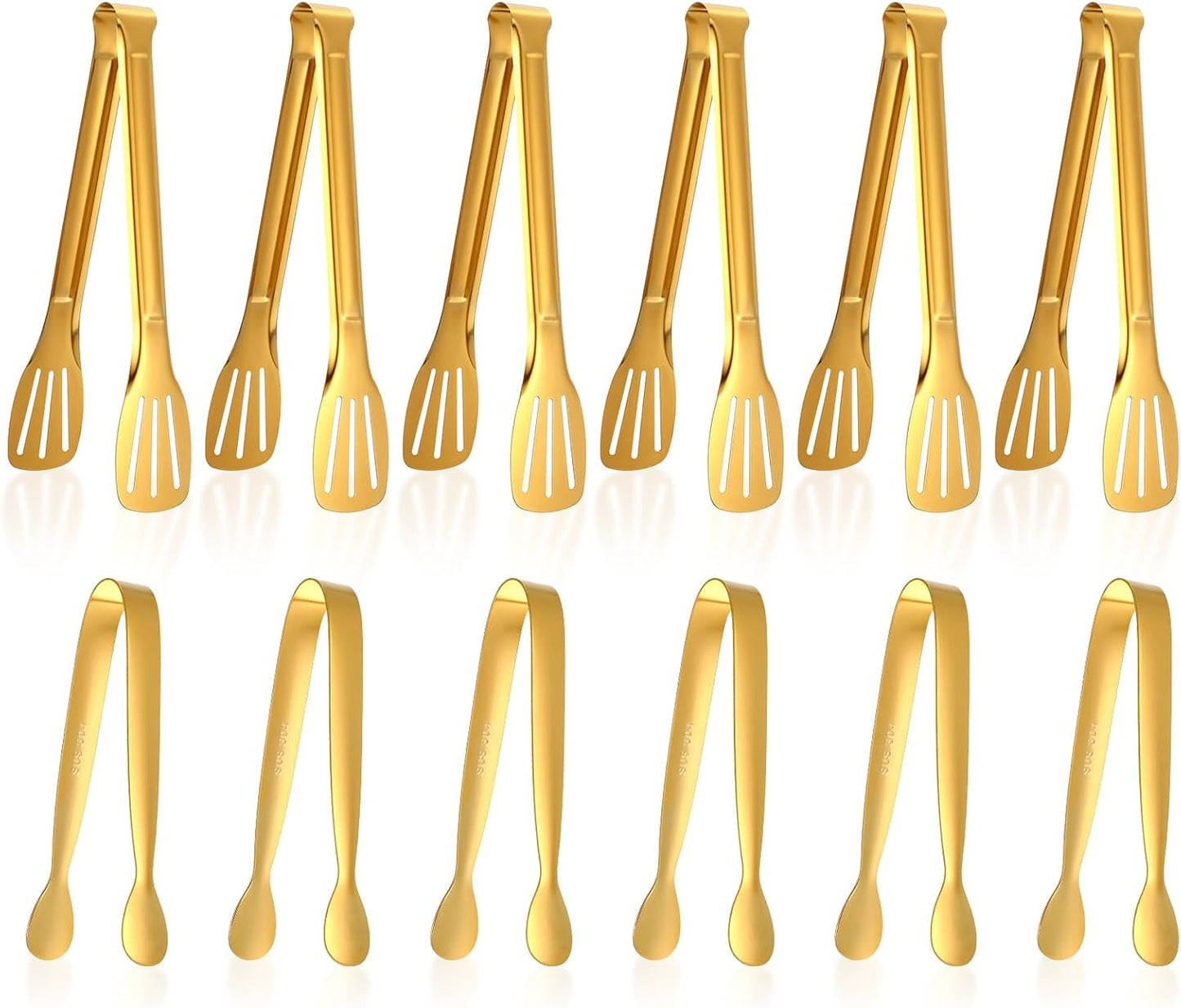 12pcs Gold Tongs for Serving Food, Small Tongs for Appetizers, Stainless Steel Buffet Tong Ice Tong for Appetizers, Tea Party, Coffee Bar, Kitchen Cooking Tools