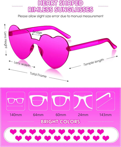 Frienda 20 Pairs Heart Shaped Sunglasses Rimless Candy Color Glasses for Women Men Party Favor