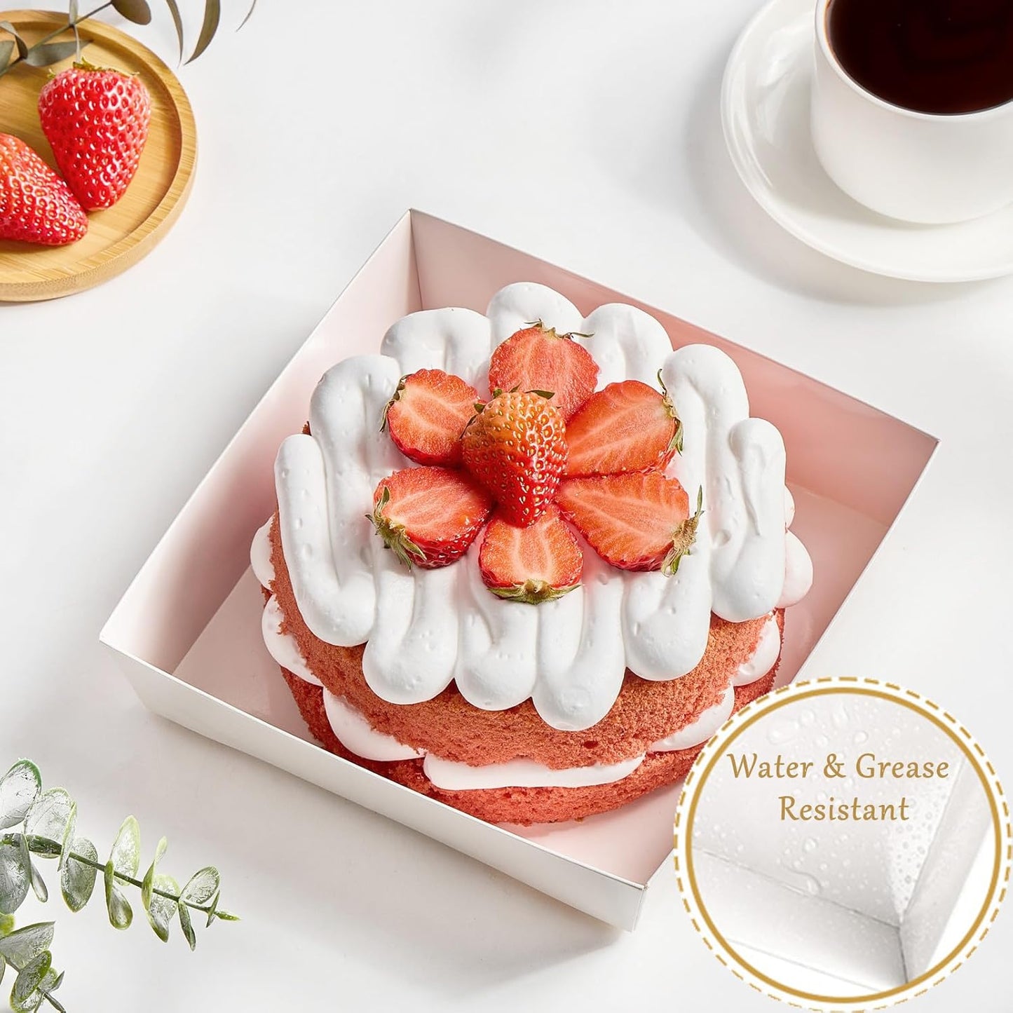 Ocmoiy 7x7x4 Inches White Paper Cake Boxes with Clear Lids for 6 Inch Cakes, 20 Pack Square Disposable Cake Bakery Take Out Containers, To Go Dessert Boxes