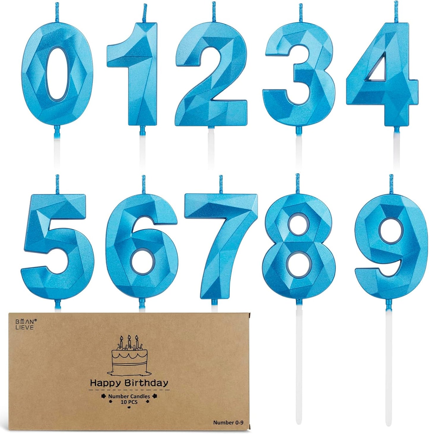 BEAN LIEVE Number Candles 0-9 Set - 10-Pack Diamond-Cut Birthday Candles, Cake Candles - Bulk Cake Decor for 1st-98th Birthdays, Photos, Parties - Kids Women Family Celebrations (Champagne Gold)