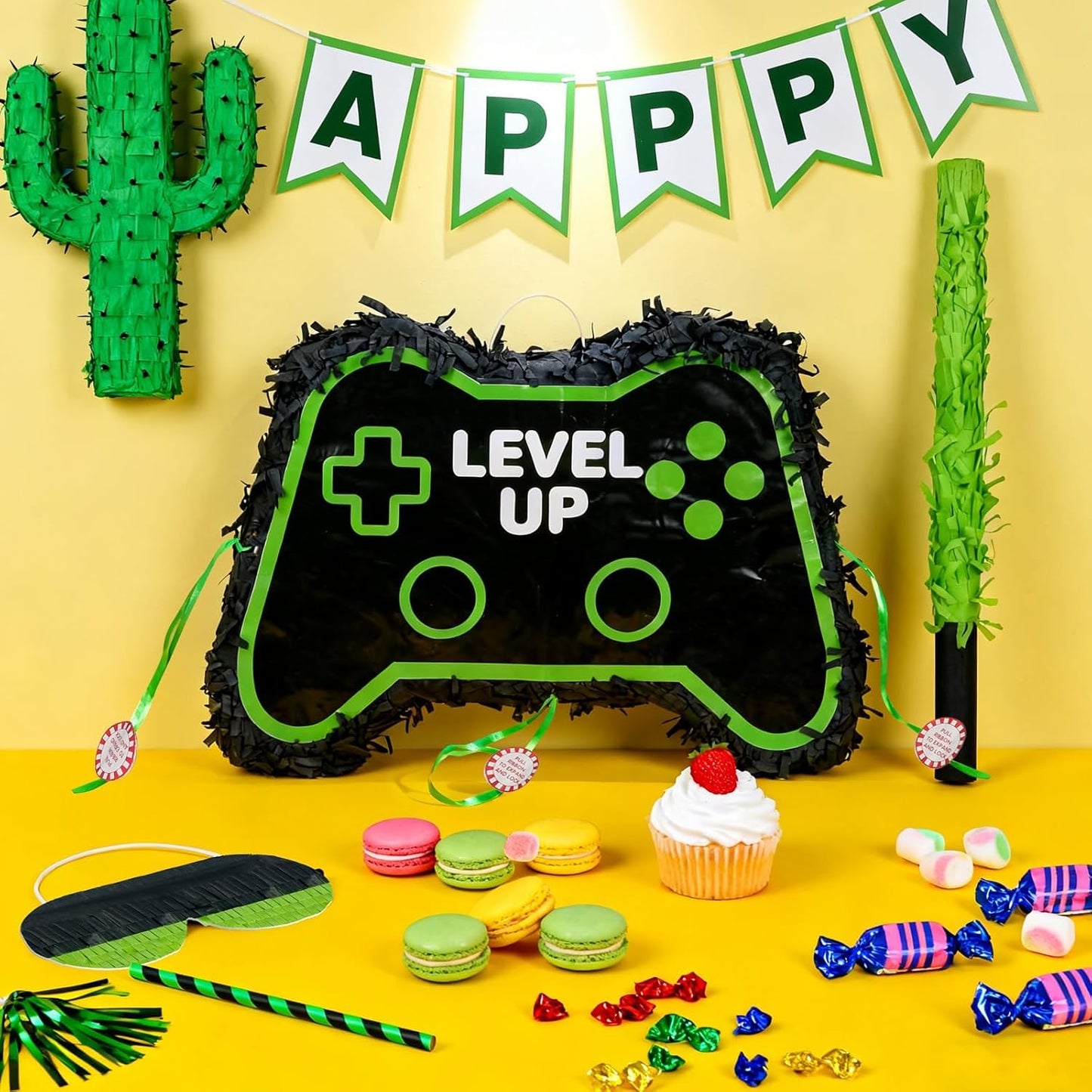 Video Game Piñata, Party Supplies Piñata with Blindfold and Bat Gaming Theme Piñatas for Kids Birthday Party Decorations (Blue)