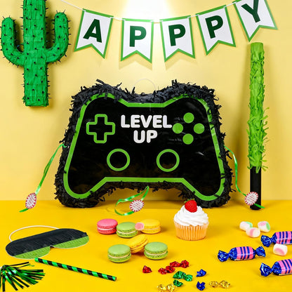Video Game Piñata, Party Supplies Piñata with Blindfold and Bat Gaming Theme Piñatas for Kids Birthday Party Decorations (Blue)