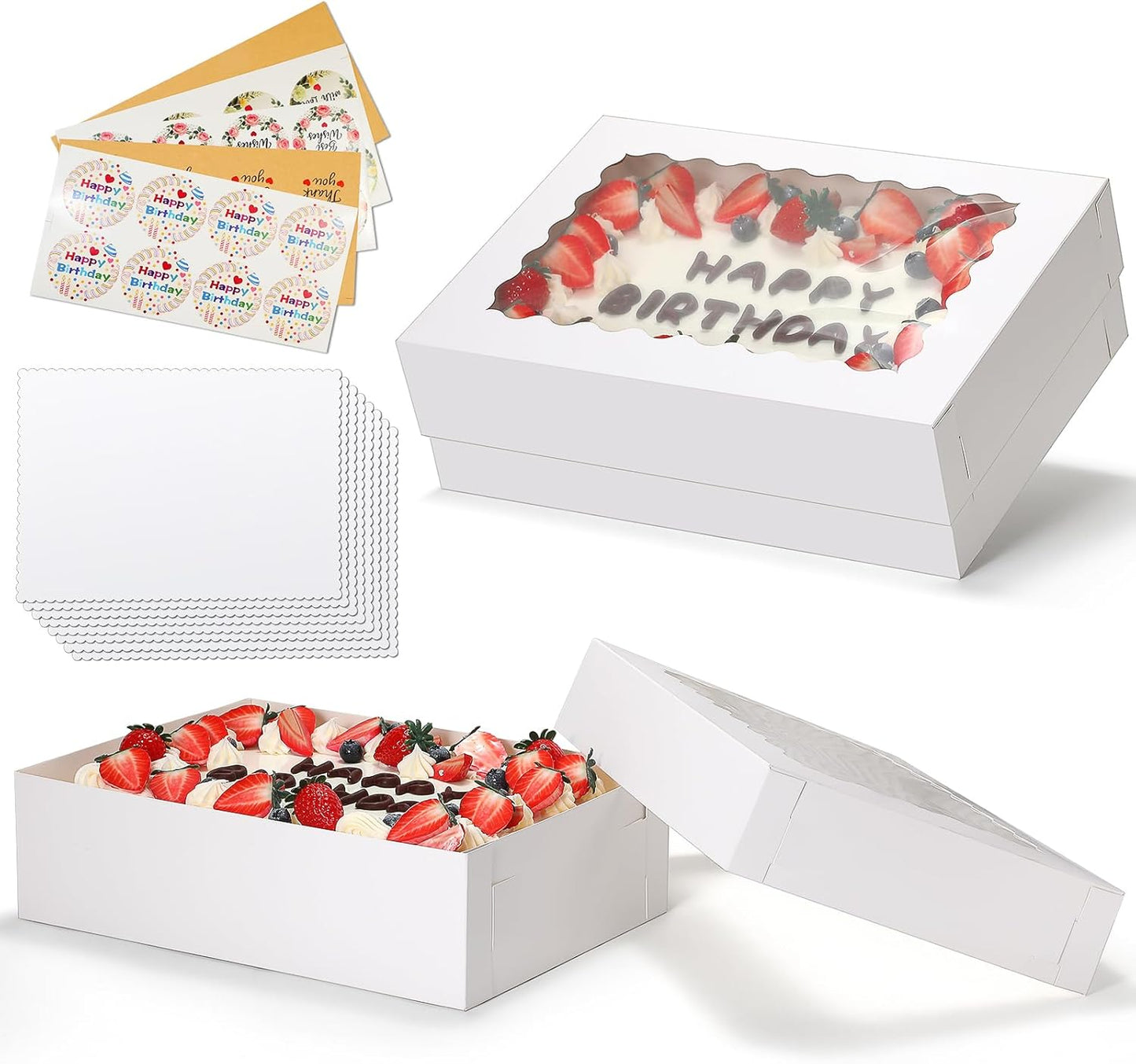 COTOPHER 50 Pcs Cake Boxes 8 Inch, 8x8x5 Inches Cake Containers (25 Boxes & 25 Boards), White Bakery Boxes with Windown for Cookies, Desserts, Cupcake, Pastries, Birthday, Wedding, Mother's Day