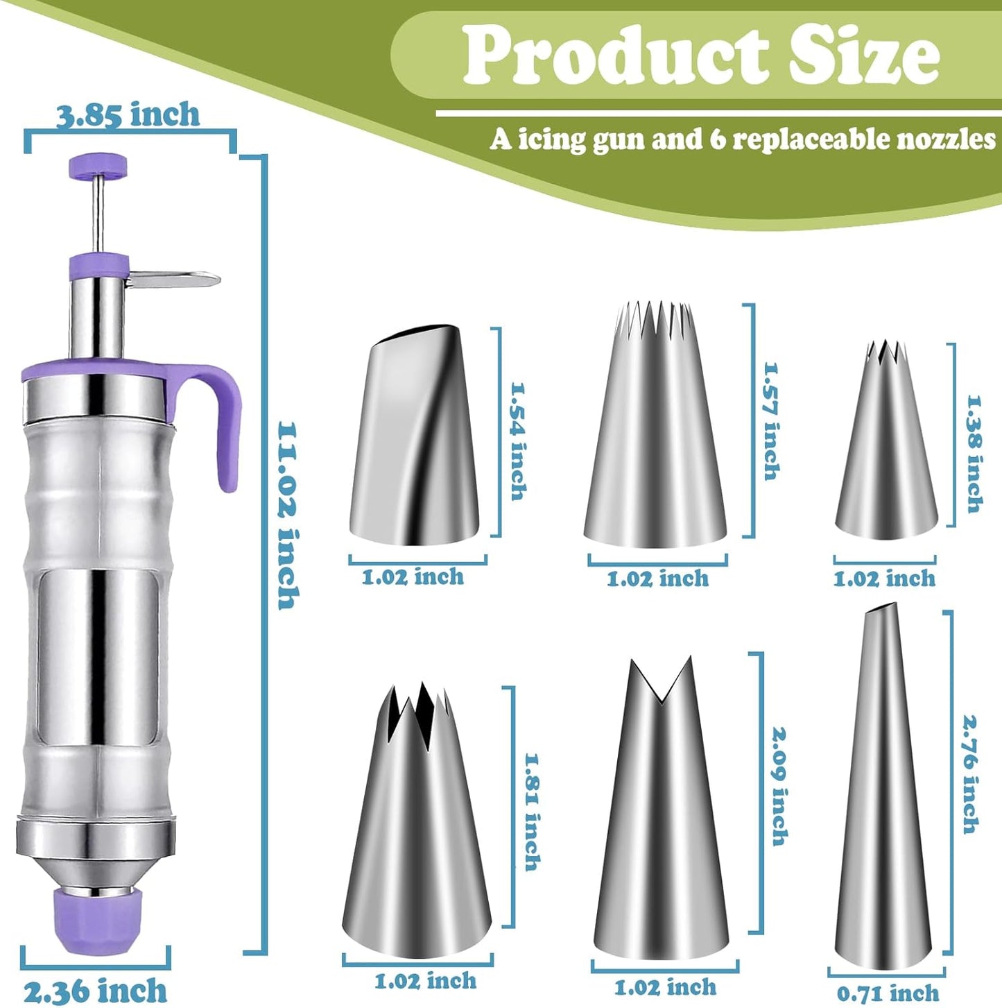 FANTEXY Dessert Decorating Syringe Set, Icing Piping Kit Stainless Steels Cake Decorating Tools 6 Piping Icing Nozzles Cupcake Decorating Kit