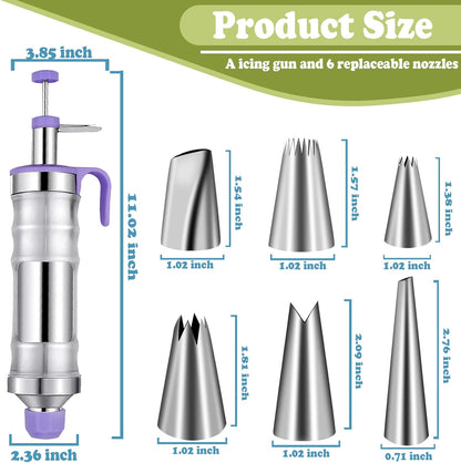 FANTEXY Dessert Decorating Syringe Set, Icing Piping Kit Stainless Steels Cake Decorating Tools 6 Piping Icing Nozzles Cupcake Decorating Kit