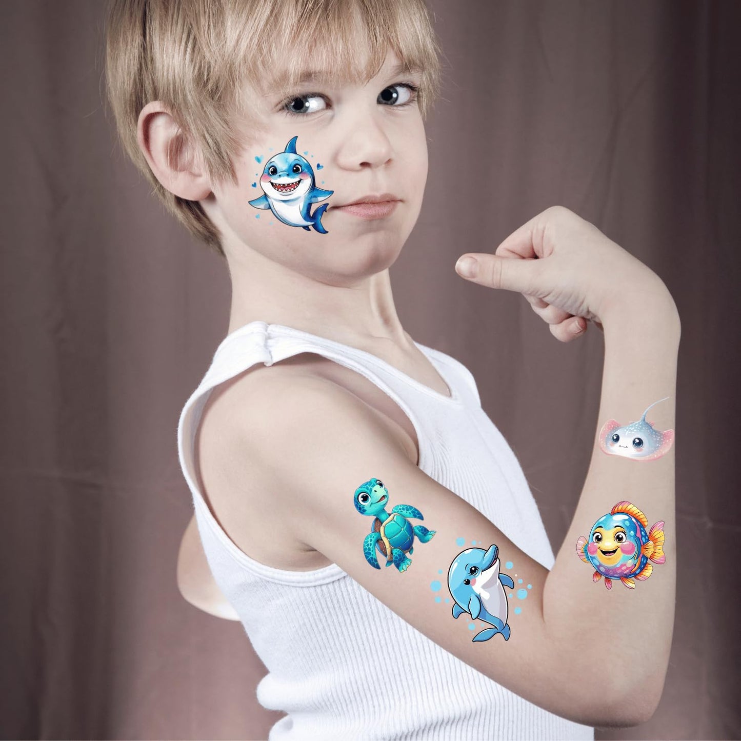 108 PCS Ocean Sea Animal Shark Whale Fish Pre-Cut Temporary Tattoos | Super Cute Themed Birthday Party Favors, Supplies, Decorations, Fake Tattoo Stickers