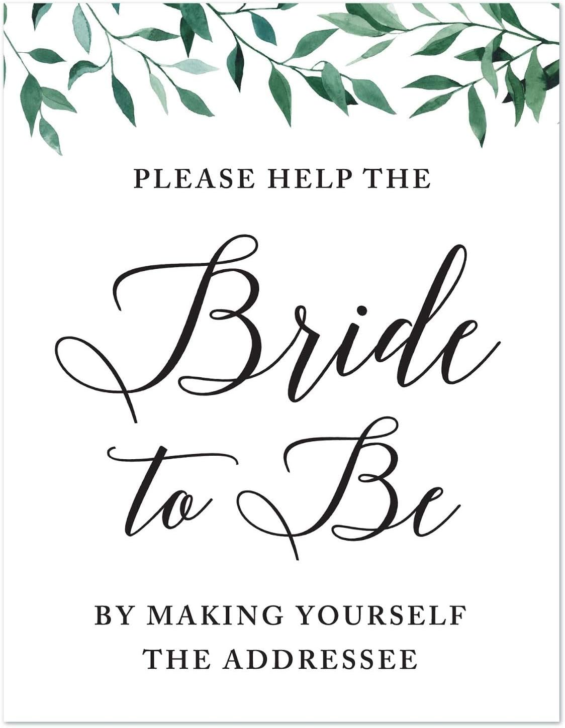 Andaz Press Wedding Party Signs, Natural Greenery Green Leaves, 8.5x11-inch, Bridal Shower Scavenger Hunt, 1-Pack - Colors D