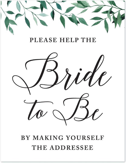 Andaz Press Wedding Party Signs, Natural Greenery Green Leaves, 8.5x11-inch, Bridal Shower Scavenger Hunt, 1-Pack - Colors D