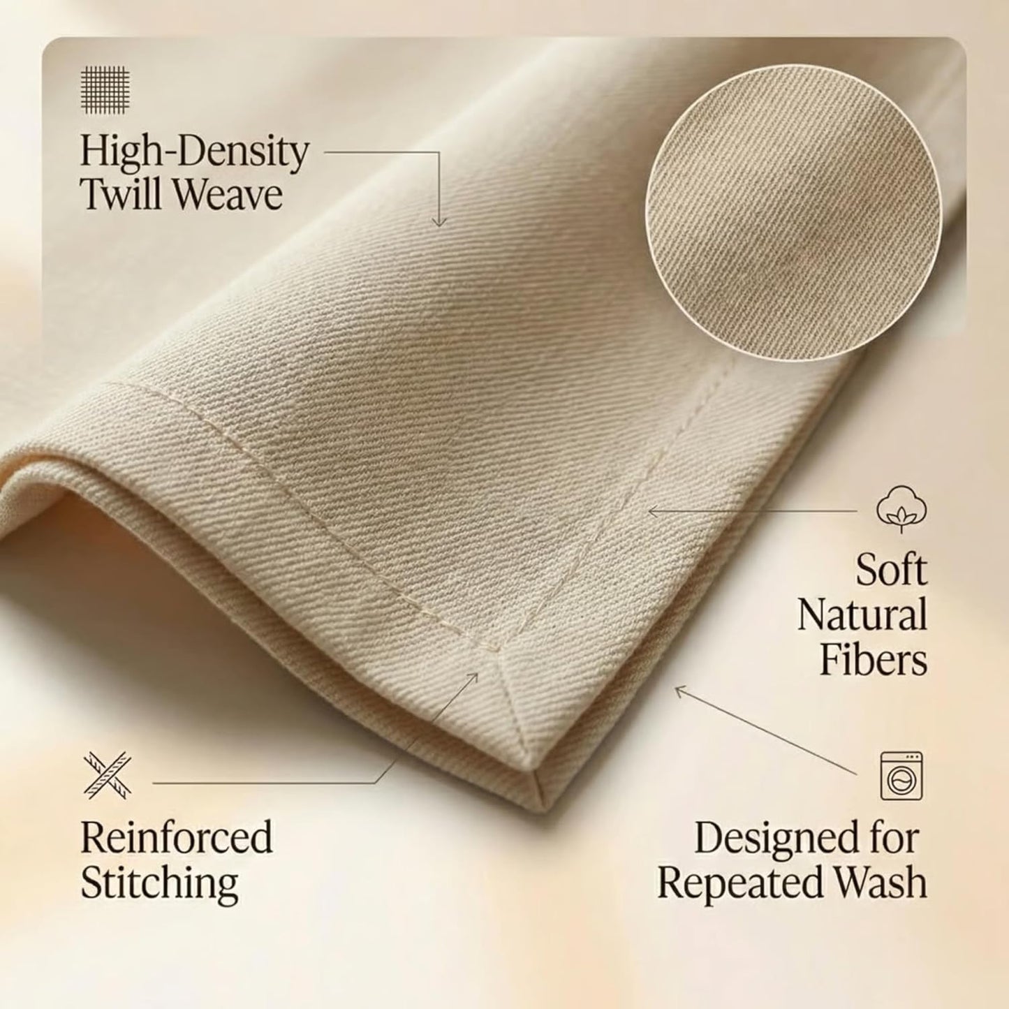 ACCENTHOME Natural Cotton Linen Napkin Set of 12 18x18 inch Dinner Napkins - Washable Soft Premium Hotel Quality Reusable Hemmed Edges Napkins Perfect Table Linens for Family Dinners, Weddings