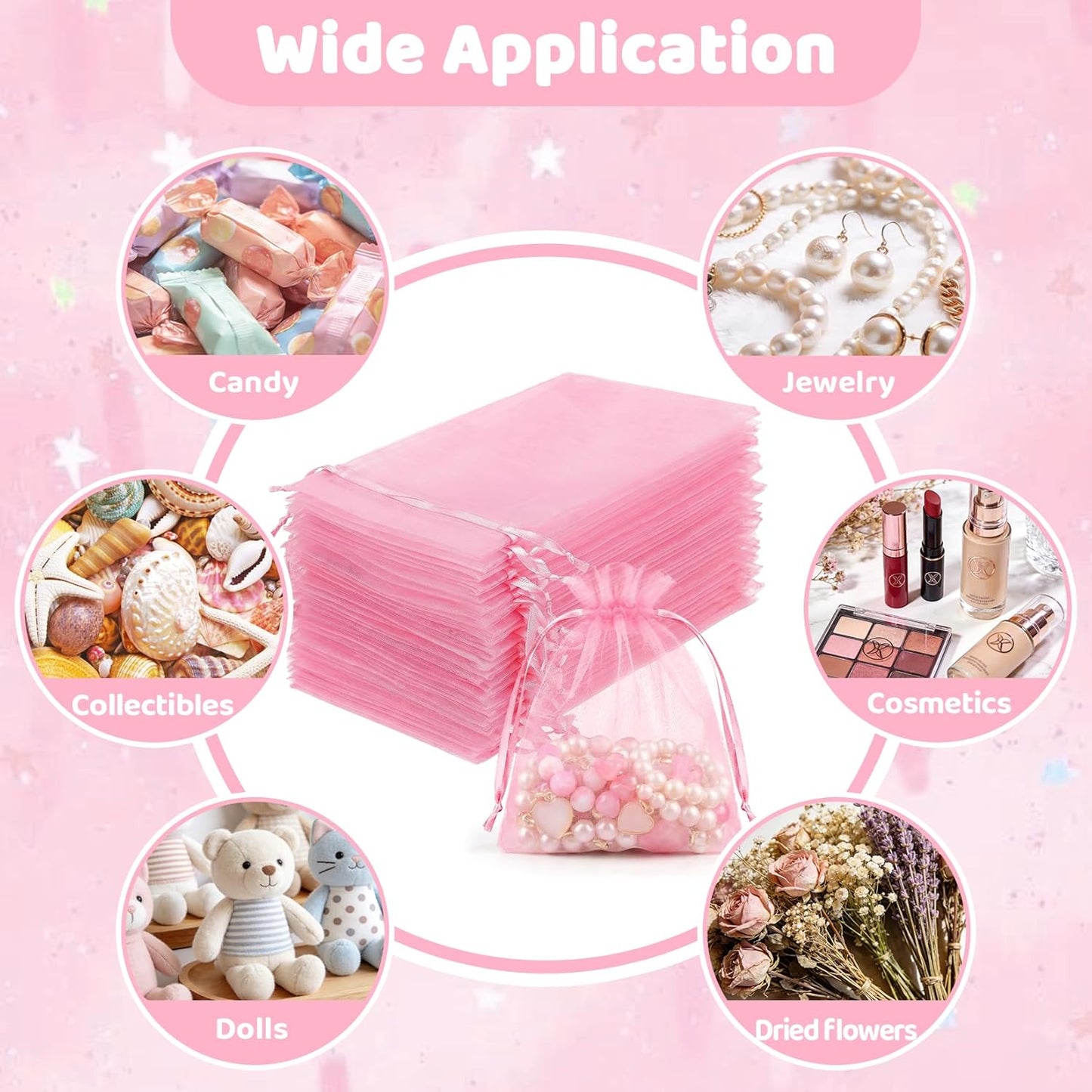 FUNFERY 100 Pcs White Organza Bags 3x4 in, Small Mesh Drawstring Gift Bags for Sachet, Jewelry, Wedding Favor, Candy Goodie Treat Bag,Easter Day