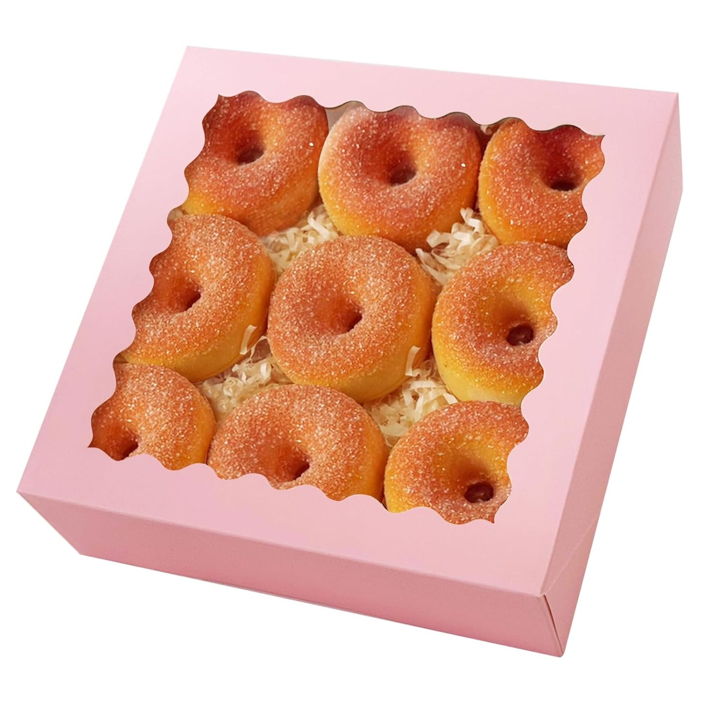 qiqee 8x8x2.5 Inch White Pastry Box With Window Donut Pie Boxes 12pcs Bakery Box (Auto-pop Up)