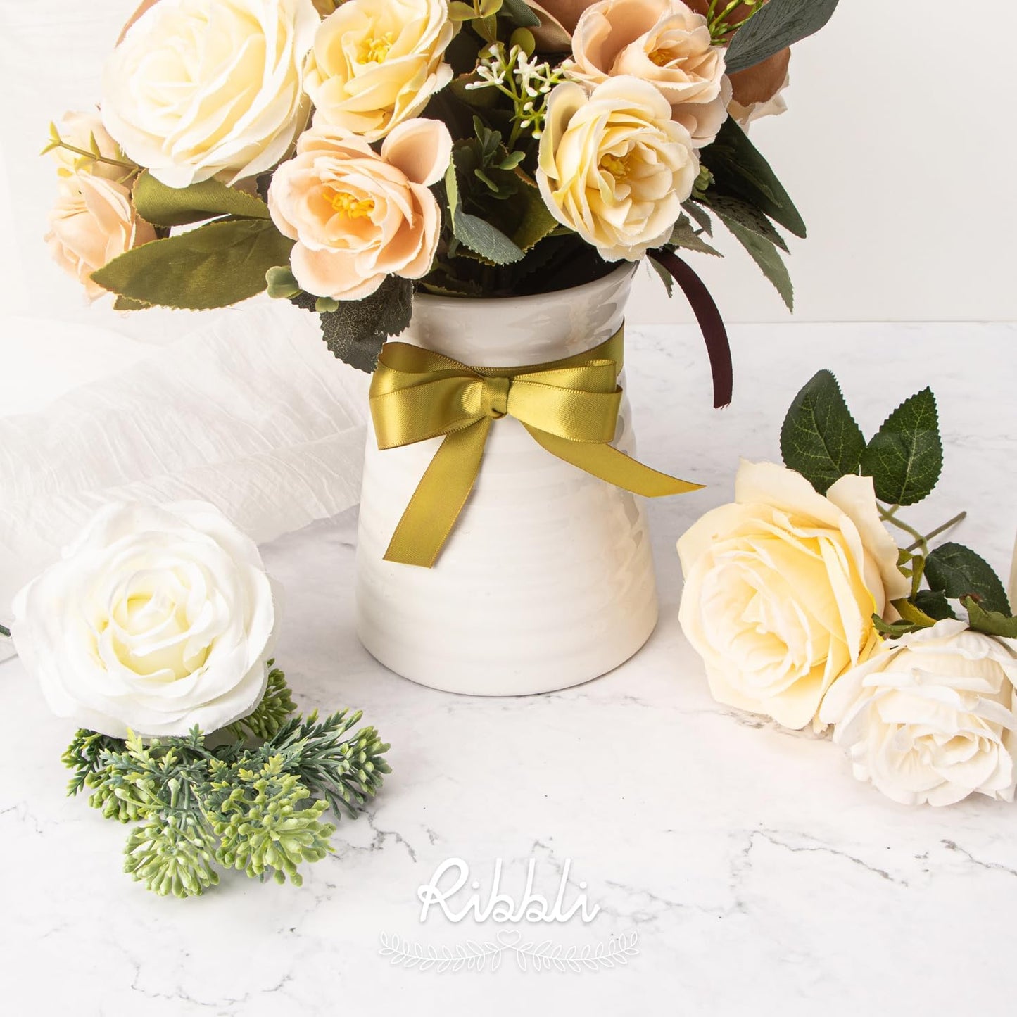 Ribbli Double Faced White Satin Ribbon,3/8” x Continuous 25 Yards,Fabric Ribbon use for Bows Bouquet,Gift Wrapping,Floral Arrangement