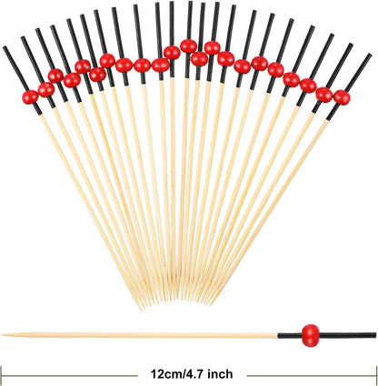 Blulu 200 Pack Cocktail Picks Fancy Toothpicks for Appetizers 4.7 Inch Pearl Cocktail Skewers for Drink Bamboo Flavored Stick Charcuterie Fruit Food Accessories Birthday Wedding Party Decor