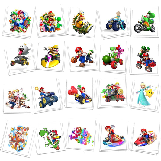 60 Pcs Cartoon Temporary Tattoos for Kids, Children's Temporary Tattoo Toys, DIY Sticker Arts, Mario Birthday Party Supplies Decorations Party Favors