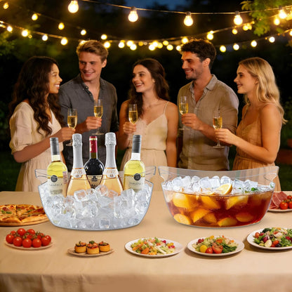 Ice Buckets for Parties 2 Packs,Ice Bucket with Scoops&Metal Wine Bottle Opener,Clear Acrylic Ice Champagne Buckets Tub for Parties,Mimosa Bar Supplies,Beer,Beverage&Drinks 5.5L (16.53 x 7.3 x 6.8in)
