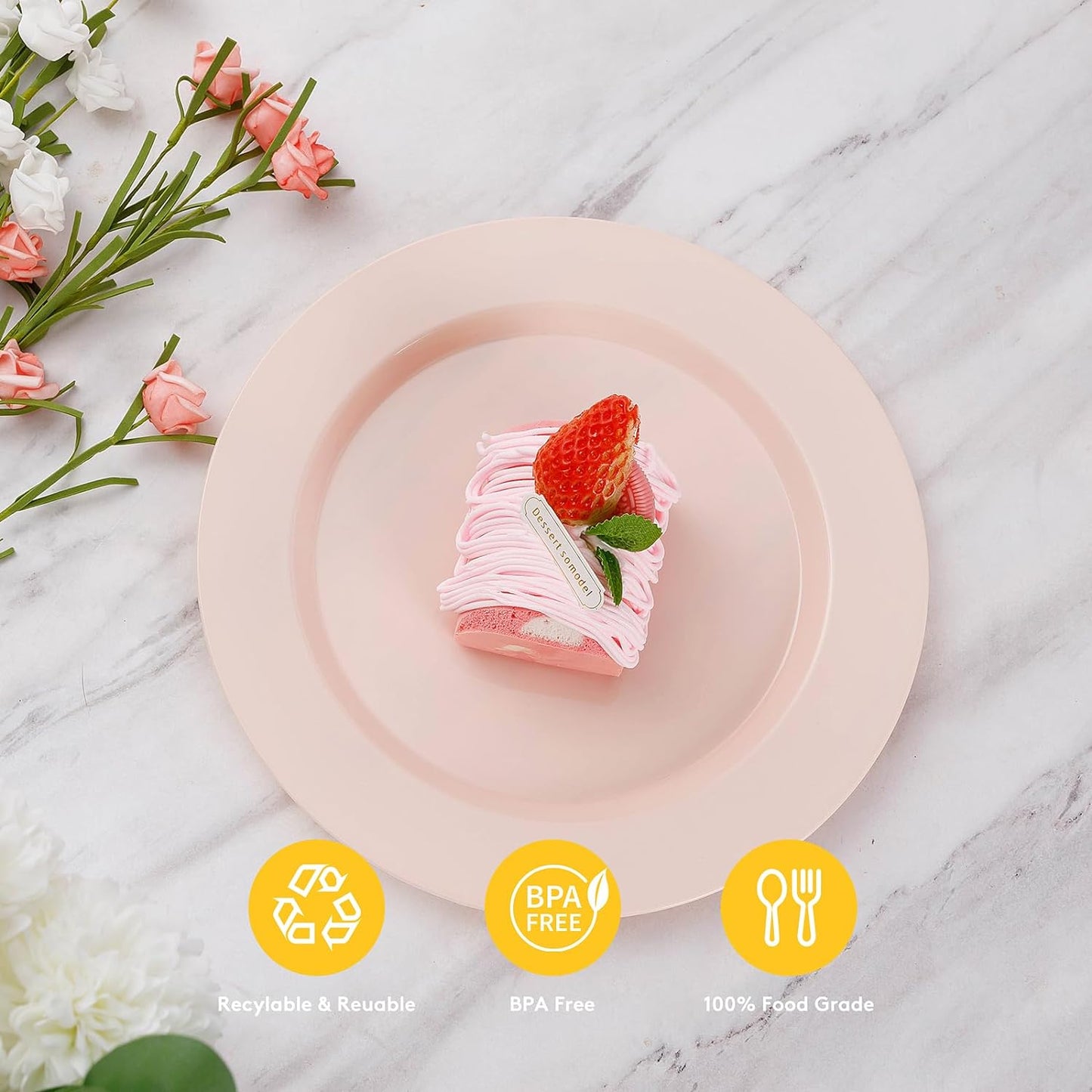 Goodluck 200PCS Gold Plastic Plates, Heavy Duty Disposable Gold Plates with 100 10.25 inch Dinner Plates and 100 7.5 inch Dessert Plates for Party, Holiday, Wedding, Thanksgiving