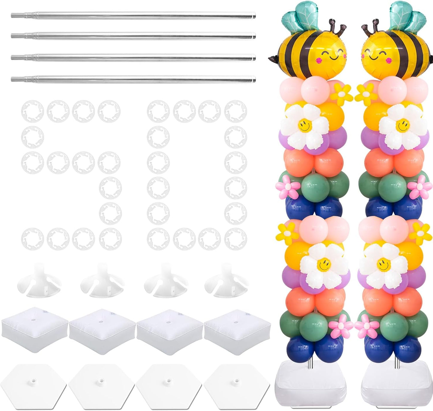 Balloon Column Stand Kit Set of 4, 7 Feet Height Adjustable Balloon Stand Kit for Floor, Balloon Pillars Stand Kit Reusable for Birthday, Wedding, Baby Shower, Graduation Party Decorations (4 Set)