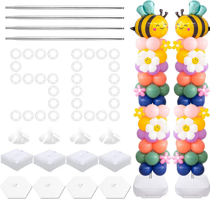 Balloon Column Stand Kit Set of 4, 7 Feet Height Adjustable Balloon Stand Kit for Floor, Balloon Pillars Stand Kit Reusable for Birthday, Wedding, Baby Shower, Graduation Party Decorations (4 Set)
