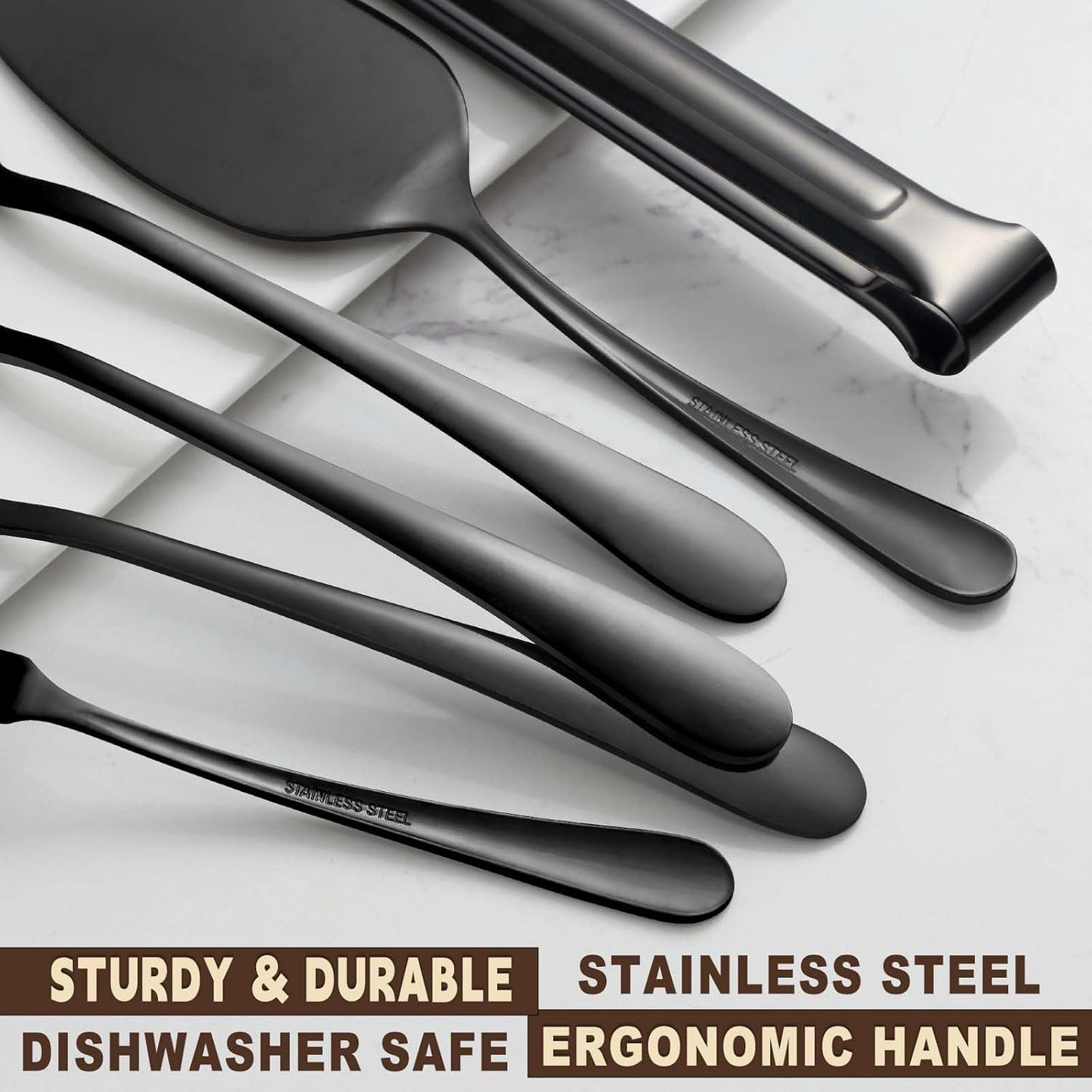 BEWOS Serving Utensils, 20-Piece Large Serving set, Serving Spoons, Slotted Spoons, Serving Tongs & Forks, Cake Server, Butter Knife, Stainless Steel Serving Utensils Set for Parties, Dishwasher Safe