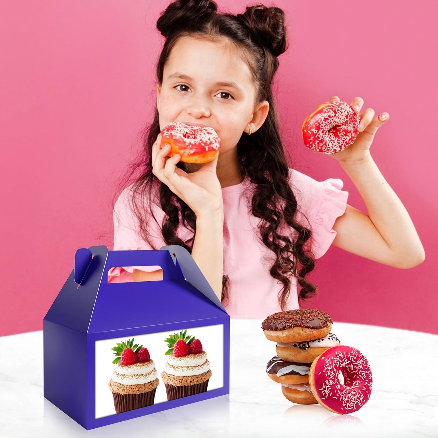 XAGLVV 24 Pack White Paper Gable Boxes,6.2 Inch Candy Boxes with Handle, Snack Party Favor& Gift Cookie bags for kids Birthday,Wedding, Baby Shower, Graduation.