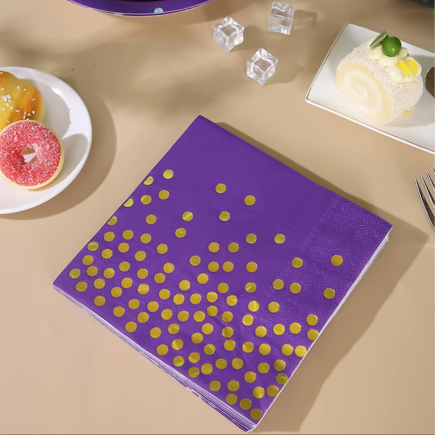 100PCS Blue Party Napkins Gold Dot Cocktail Paper Napkins Beverage Napkin for Birthday Wedding Dinner Disposable Supplies
