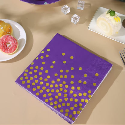 100PCS Blue Party Napkins Gold Dot Cocktail Paper Napkins Beverage Napkin for Birthday Wedding Dinner Disposable Supplies