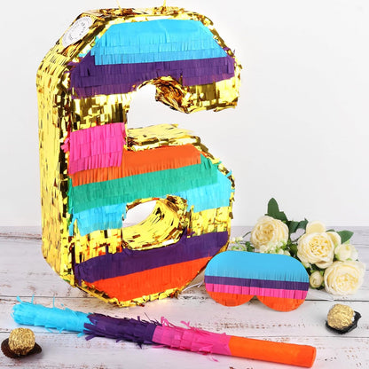 Dinosaur Pinata - Dinosaur Decorations with a Blindfold and Bat for Boys Girls Animal Themed Birthday Party Kids Classroom Game Decorations Supplies (15.7 x 11.4 x 3.1 Inches)