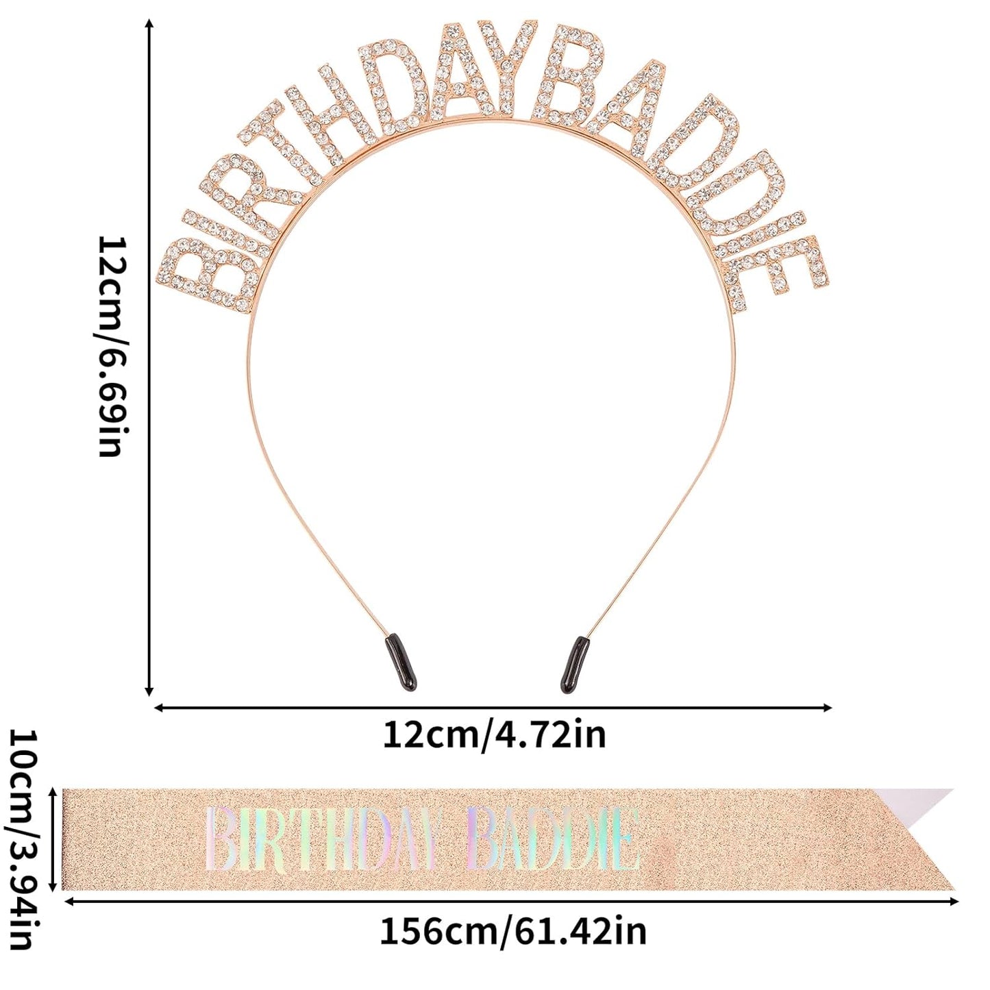 Aprince Birthday Baddie Sash and Tiara Crown for Women Girls Black Gold Happy Birthday Headband Accessiores Party Decorations