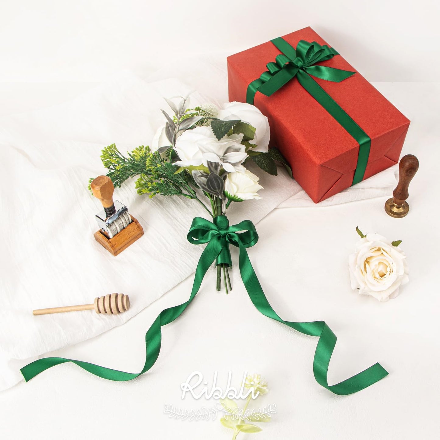 Ribbli Double Faced White Satin Ribbon,3/8” x Continuous 25 Yards,Fabric Ribbon use for Bows Bouquet,Gift Wrapping,Floral Arrangement